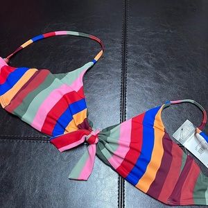 Multi-colored striped Endless Sun bikini top Small
